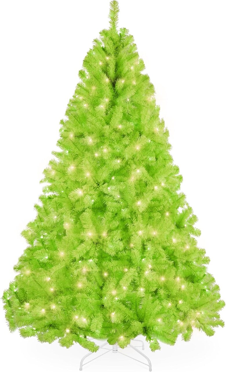 Artificial Christmas Tree Hinged Pine with 250 Lights, 1,000 Tips & Foldable Base Pre-Lit Outdoor Holiday Decor